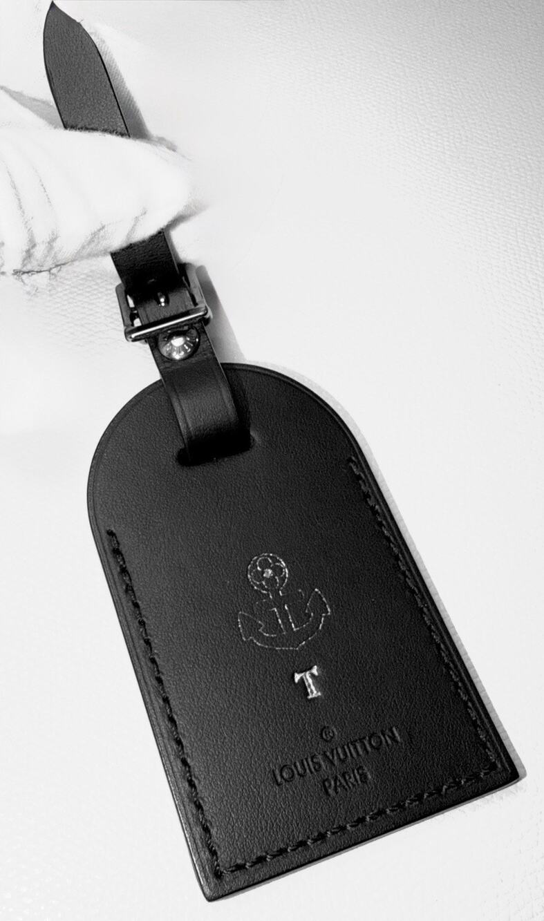 Rare Louis Vuitton Black Silver Luggage Tag - Maritime Anchor Emblem T Stamp
